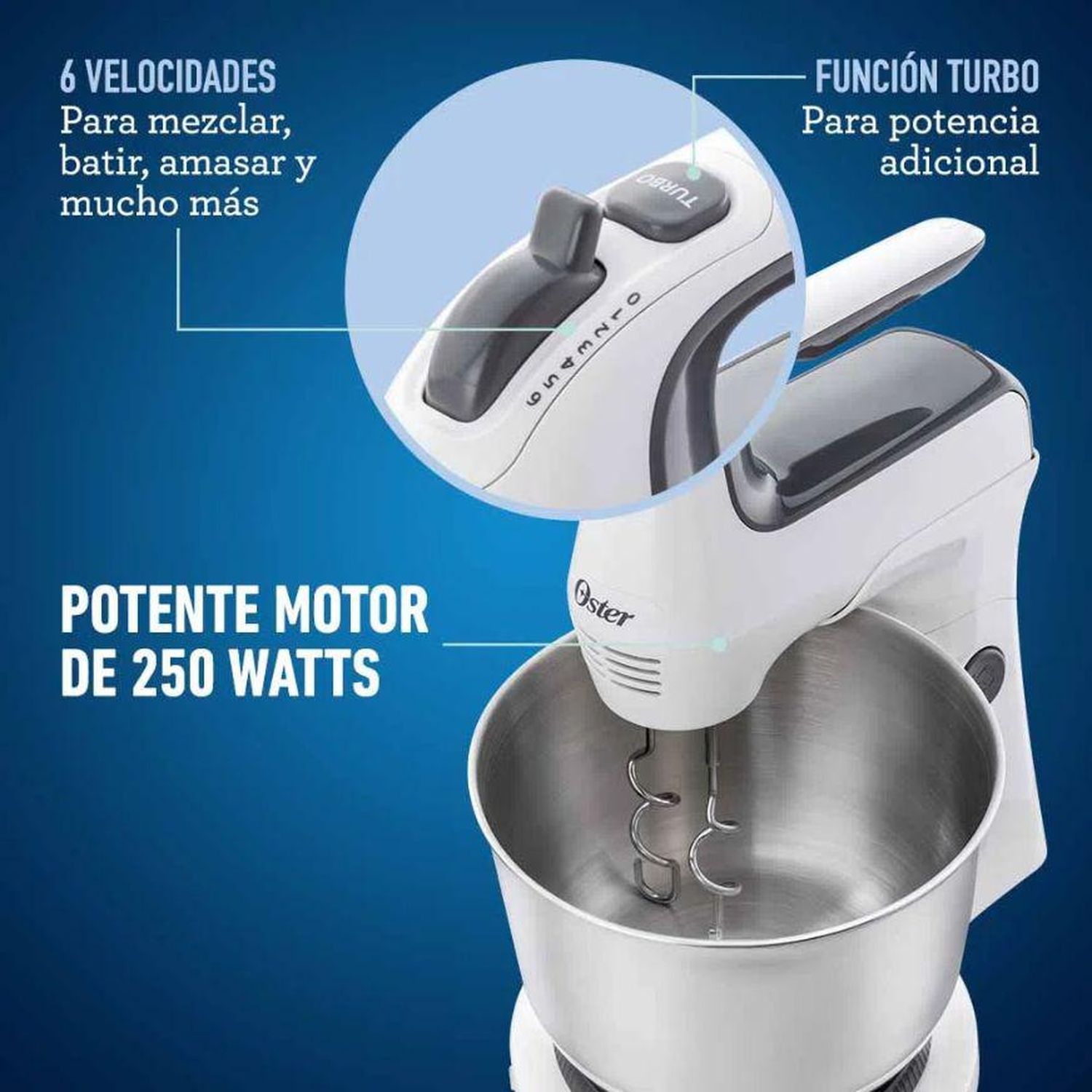 Batidora con pedestal Oster 250 W 6 velocidades 3.7 L (foto 6 de 10)